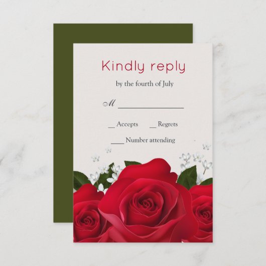 Rose rouge, fleurs blanches Mariage RSVP (Devant / Derrière)