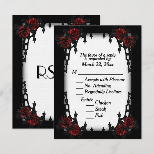 Rose rouge gothique RSVP blanc Menu Choix (Devant / Derrière)