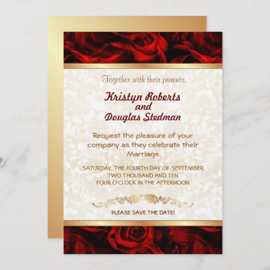 Rose Rouge - Invitation de Mariage (Devant / Derrière)