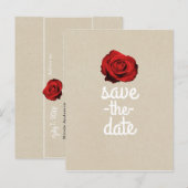 Rose Rouge Kraft Rustique Faire-Part de Mariage à  (Devant / Derrière)