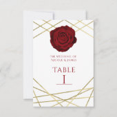 Rose Rouge & Lignes Dorées Numéro de Table Floral (Devant)