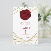 Rose Rouge & Lignes Dorées Numéro de Table Floral (Debout devant)