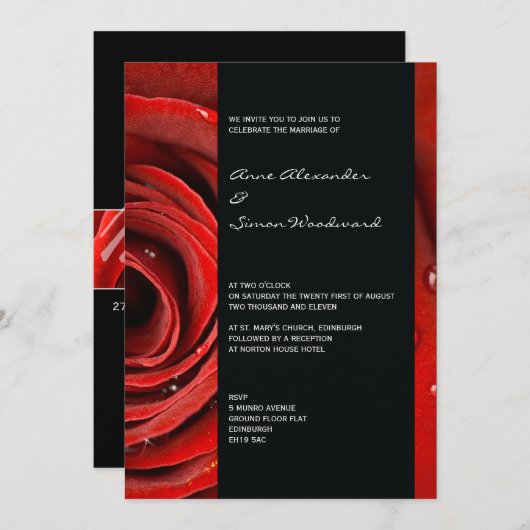 Rose rouge moderne Faire-part de mariage 5 par 7 (Devant / Derrière)