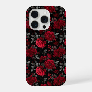 Rose Rouge Profond Élégante Motif Floral Noir
