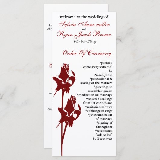 rose rouge programme de mariage (Devant / Derrière)