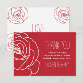Rose rouge romantique, cartes de remerciements (Devant / Derrière)