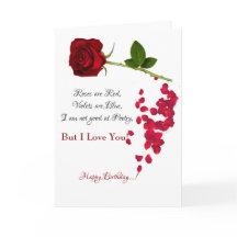 Rose rouge romantique Je t'aime Carte d'anniversai