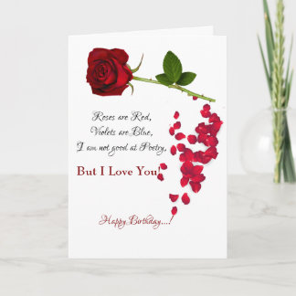 Rose rouge romantique Je t'aime Carte d'anniversai