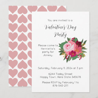Rose rouge rose Valentine's Day Party Invitation