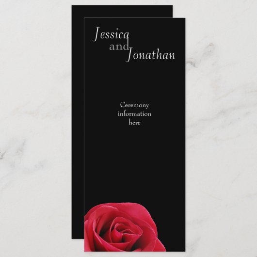 Rose rouge sur carte de programme noire (Devant / Derrière)