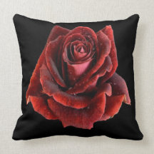 Rose rouge sur coussin Coussin noir