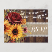 Rose rouge tournesol rustique mariage RSVP carte p (Devant)