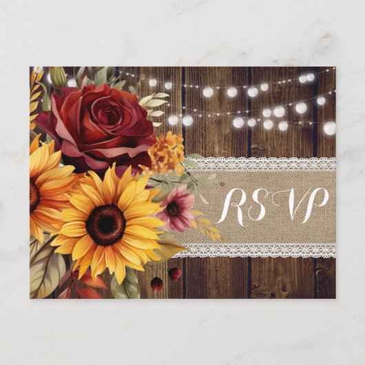 Rose rouge tournesol rustique mariage RSVP carte p (Devant)