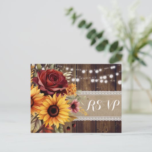 Rose rouge tournesol rustique mariage RSVP carte p (Debout devant)
