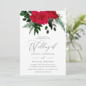 Rose rouge Vert Feuille Faire-part de mariage Flor (Debout devant)