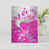 Rose, rouleaux argentés, faire-part de mariage de (Debout devant)