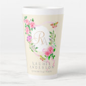 Rose Ruban Chic Monogramme Beige Latte Mug (Devant)