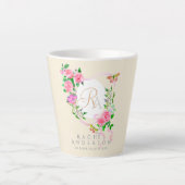 Rose Ruban Chic Monogramme Beige Latte Mug (Devant)