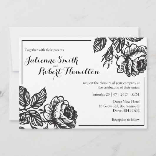 Rose Rustic Chic Floral Wedding Invitations (Devant)