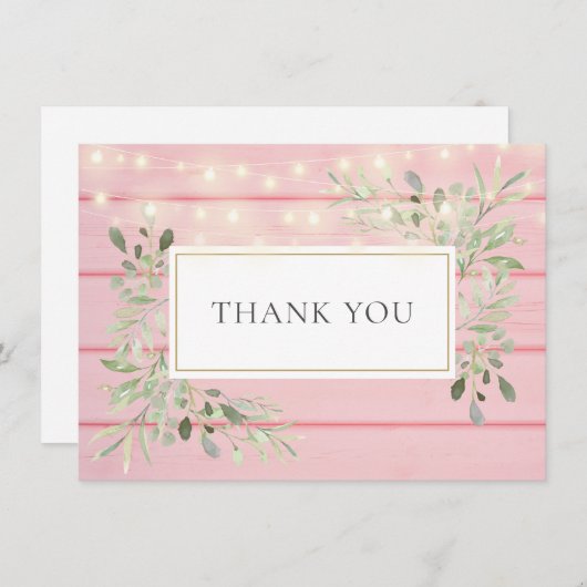 Rose Rustique Bois vert String Lumières Merci (Devant / Derrière)