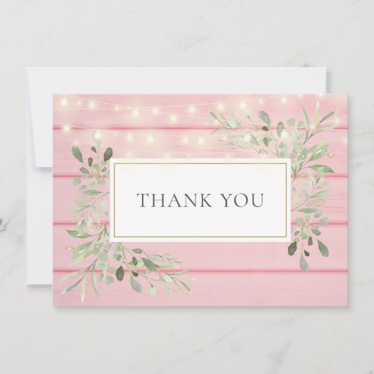 Rose Rustique Bois vert String Lumières Merci (Devant)