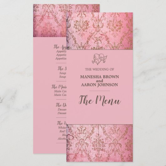ROSE RUSTIQUE - Carte de menu Mariage (Devant / Derrière)