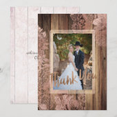 Rose rustique dentelle Mariage photo Merci photo (Devant / Derrière)