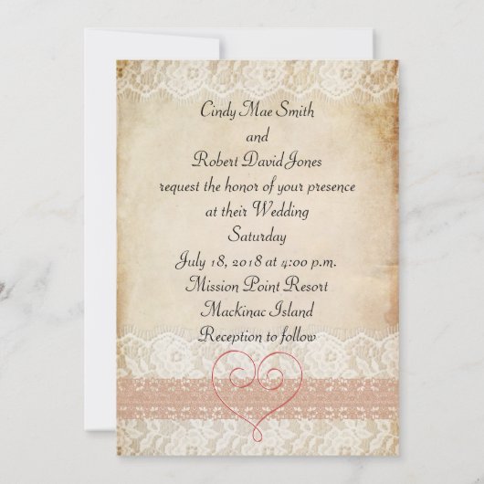 Rose rustique et Faire-part de mariage dentelle (Dos)