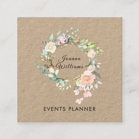 Rose rustique Garland Floral Carré Carte de visite (Devant)