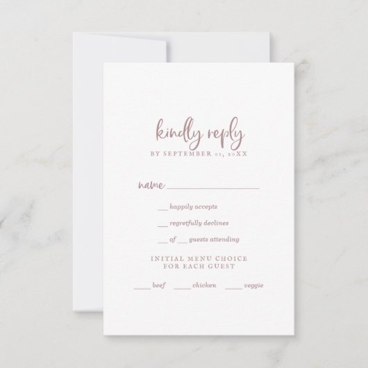 Rose Rustique Gold Script Menu Choix Carte RSVP (Devant)