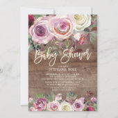 Rose Rustique violet Baby shower Floral Invitation (Devant)