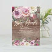 Rose Rustique violet Baby shower Floral Invitation (Debout devant)