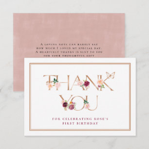 Rose safran Carte de remerciements papillon or