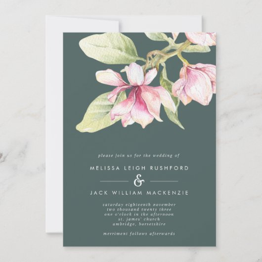 Rose & Sage Green Magnolia Faire-part de mariage (Devant)