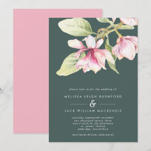 Rose & Sage Green Magnolia Faire-part de mariage