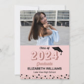 Rose Script Confetti Photo Pink Grad Faire-part (Devant)