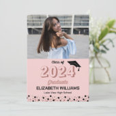 Rose Script Confetti Photo Pink Grad Faire-part (Debout devant)