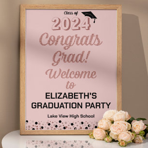 Rose Script Félicats Grad Pink Affiche de bienvenu