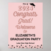 Rose Script Félicats Grad Pink Affiche de bienvenu (Devant)