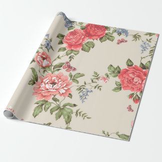 ROSE SEAMLESS PATROON MET BLAUWE BELLENpatroon,f Cadeaupapier