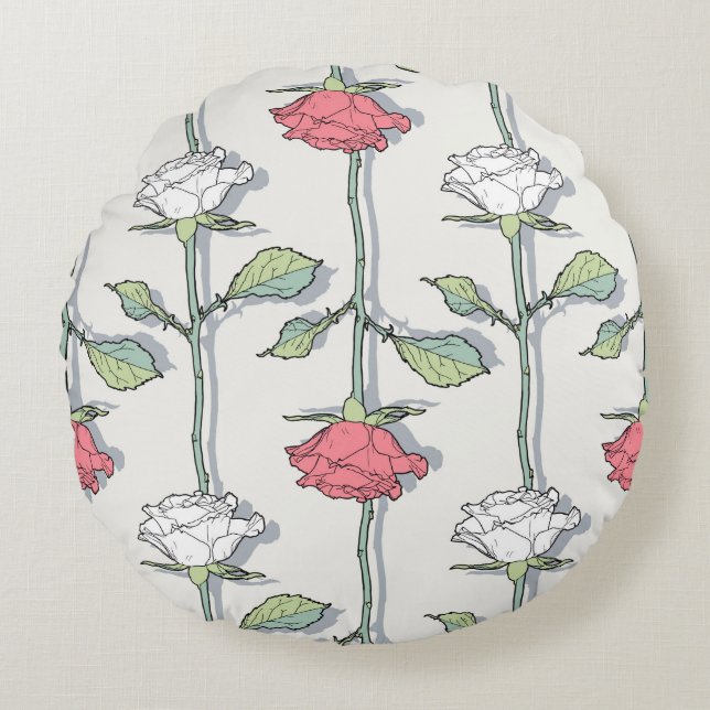 Rose seamless Pattern Rond Kussen (Voorkant)