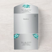 Rose Silver Aqua tout en un Faire-part de mariage (Dehors)