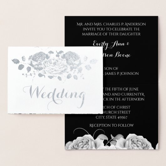 Rose Silver Foil Typographie Mariage Invitations (Affichage)