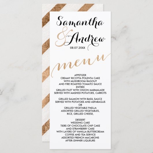 Rose simple feuille d'or chic menu mariage (Devant / Derrière)