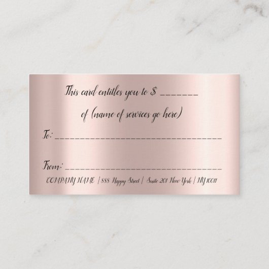 Rose simple Gold Heart Certificat cadeau beauté VI (Dos)