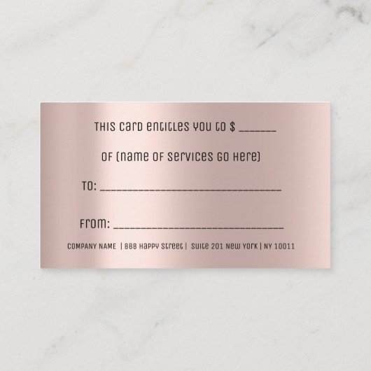 Rose simple Gold Heart Certificat cadeau Lashes MU (Dos)