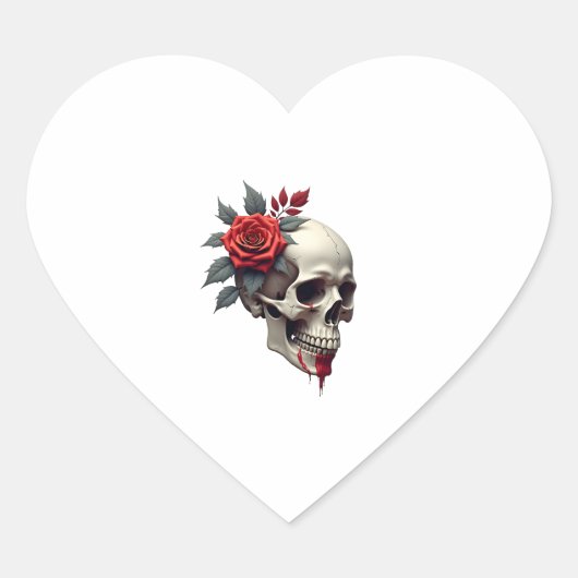 Rose Skeleton Skull Hand Red Flower Rose T-Shirt ( Hart Sticker (Voorkant)