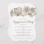 Rose Sketch Engagement Party Invitation à Sepia (Devant / Derrière)