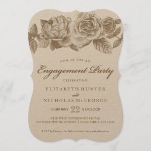 Rose Sketch Engagement Party Invitation à Sepia
