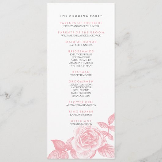 Rose Sketch Wedding Programme en rose (Dos)